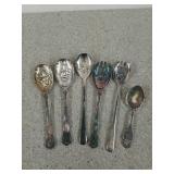 Assorted serving spoons, most are EPNS silver