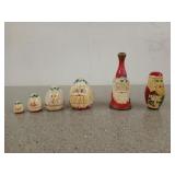 Egg shaped wooden nesting doll set, Santa