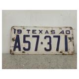 Texas 1940 license plate, A57371