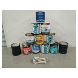 Assorted paints, primers, wood stains, and more,