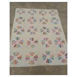 Old flower sack quilt, Dresden plate pattern,