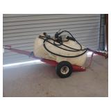 Tow behind lawn and garden fertilizer sprayer,