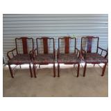 Four wooden Oriental style chairs with bird