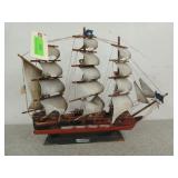 Wooden model of the Bonhomme Richard sailing