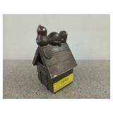 Silver plate Snoopy dog House bank, missing