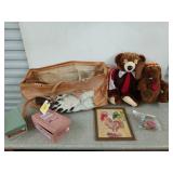 Leather and cowhide bag 12 by 24 in, filled with