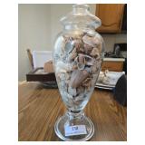 16' Etched glass vase full of seashells
