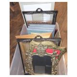 Box of heavy brass/ glass and wood frames