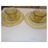 Yellow depression glass 2 cups two saucers two