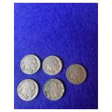 (5) Buffalo head nickels 1935