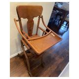 Antique oak high chair / stroller/walker -nice