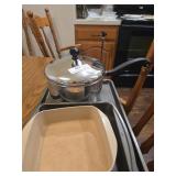 Stainless steel Farberware pot with lid . & pans
