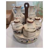 7'x7' ceramic cruet set * chip on oil vase