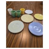 4 Akro Agate octogonal 2' tea set tumblers &*