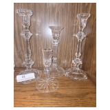 4 Crystal and  Glass Candlesticks