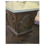 Oak octagon side table with marble top one knob