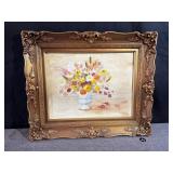 Framed Oil Painting, Flowers in a Vase, Signed