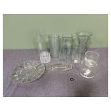 Clear Glass Decor Lot- Vases, Dishes, More