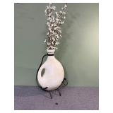 Ceramic Handled Jug w Cradle Base, Faux Flowers