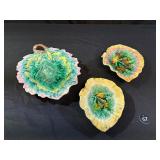 3 Etruscan Majolica Begonia Leaf Platters  Plates
