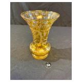 Amber Etched Bohemian Glass Vase