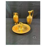 Pair Gold Decorated Vases & Serving Tray