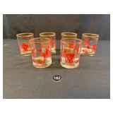 Vintage Red and Gold Steel Mill Glasses, Set of 6