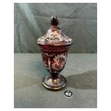 Ruby Bohemian Etched Lidded Jar