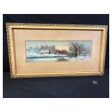Snow Scene Oil Painting, Signed & Dated