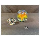 2 Handblown Glass Paperweights