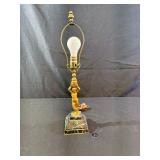 Art Deco Gilt Painted Cherub Onyx Marble Lamp