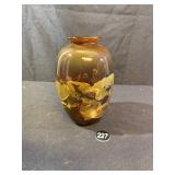 Art Glass Vase w Gold Leaf Design, Signed