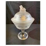 EAPG Frosted Figural Lion Compote Pedestal
