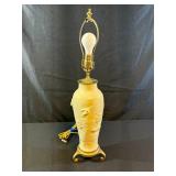 Embossed Porcelain Lamp w 3 Footed Brass Base
