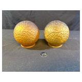 2 Art Deco Amber "Brain" Glass Shades