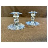 Cambridge Cleo Etched Blue Candleholders No.627