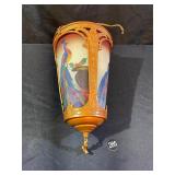 Antique Hanging Light Reverse Painted Peacock