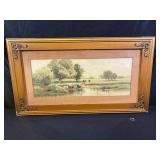 1896 W. Carlton Lithograph, Cows Grazing by River