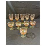 10 Pink & Green Watermelon Uranium Glass Set