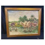 Cattle Oil Painting, Signed Leslie P. Wyman