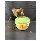 Art Deco Glass Hanging Lamp w Pheasant Motif