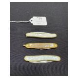 3 Colonial Mother of Pearl & Brass Pocket Knives