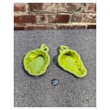 2 Hand Blown Chartreuse Green Cornucopia Dish