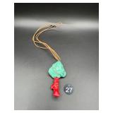 21" Turquoise & Coral Pendant Necklace
