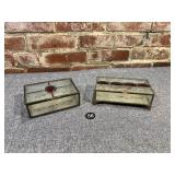 2 Etched Glass & Brass Mirrored Bottom Boxes
