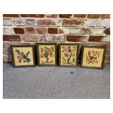 4 Vintage Bird Needlepoint Crewels