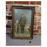 WWII Era Soldier with Children Framed Photograph