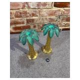 Lacquered Brass Palm Tree Candlesticks
