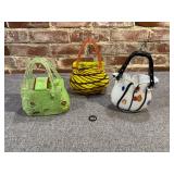 3 Hand Blown Art Glass Bags