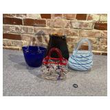 4 Hand Blown Art Glass Bags